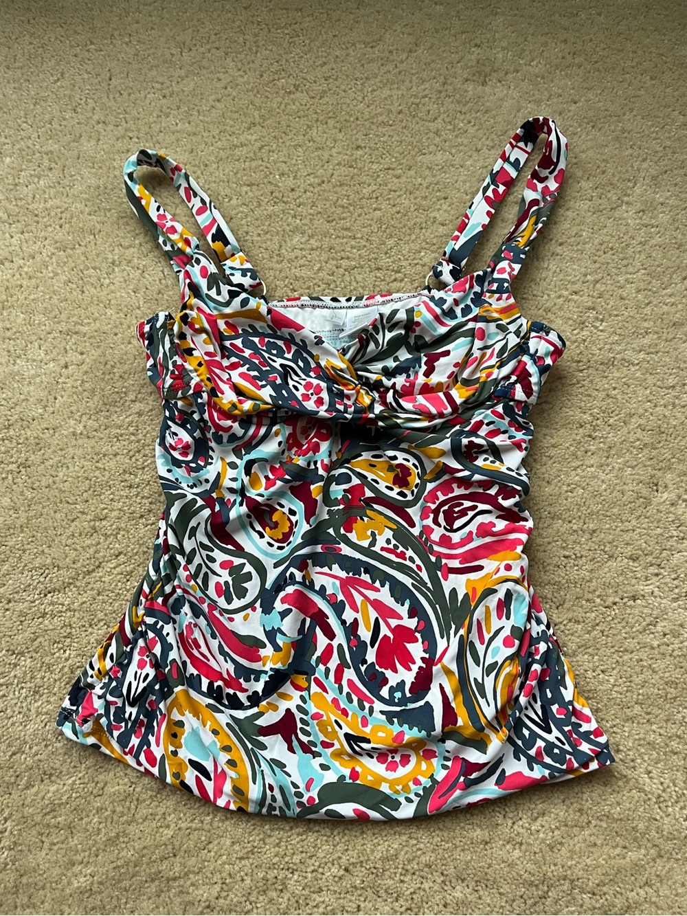 Anne Cole Watercolor Paisley Twist Front Underwire Tankini Top - 34D/32DD - EUC